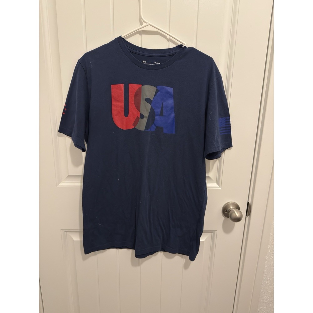 Under Armour Men's USA Logo Loose Fit Navy Tshirt Size Large